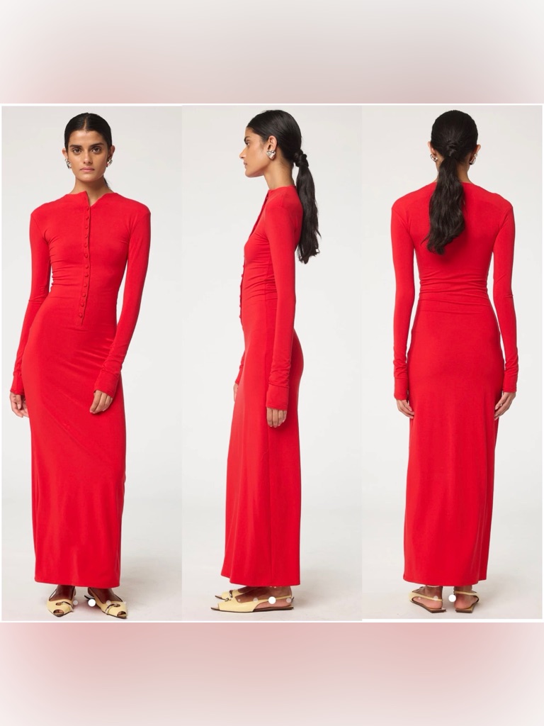 The Line By K Red Leticia Buttoned Maxi Dress